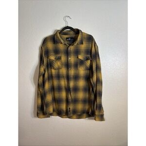 Mens Molokai Surf Co Button Up Flannel‎ Shirt Size 2XL Mustard Yellow Navy Plaid